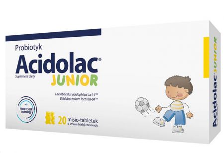 Acidolac Junior o smaku białej czekolady x 20 misio-tabletek