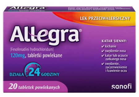 Allegra 120 mg, lek przeciwalergiczny, 20 tabletek