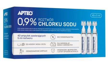 Apteo, 0,9% roztwór chlorku sodu, 40 ampułek po 5ml