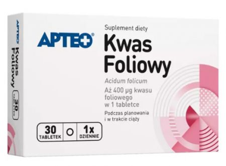 Apteo, Kwas foliowy, 400 µg acidum folicum, 30 tabletek