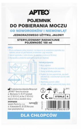 APTEO, Pojemnik do pobierania moczu od noworodków, jednorazowego użytku, jałowy dla chłopców, 150ml