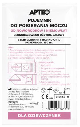 APTEO, Pojemnik do pobierania moczu od noworodków, jednorazowego użytku jałowy dla dziewczynek 150ml