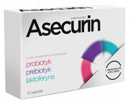 Asecurin, probiotyk, prebiotyk, inulina, 20 kapsułek