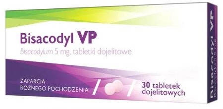 Bisacodyl VP, 5 mg, lek, na, zaparcia róznego pochodzenia, 30tabletek