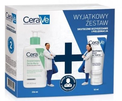 CeraVe Zestaw (Oczyszczający żel do mycia- 236 ml + Nawilżający Krem do twarzy - 52 ml)