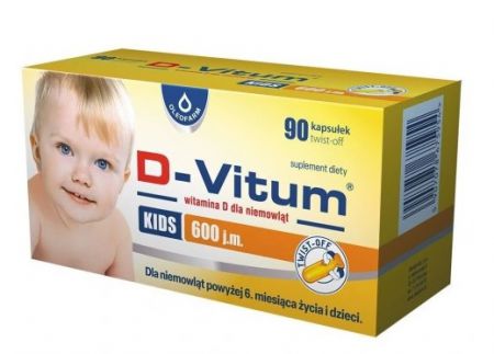 D-Vitum Kids, Witamina D 600 j.m. dla niemowląt powyżej 6. miesiąca życia, 90 kapsułek