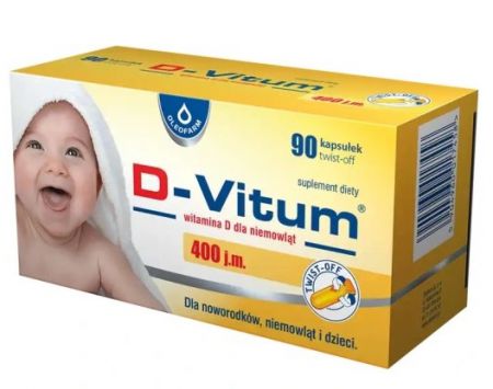 D-Vitum, Witamina D 400 j.m. dla noworodków i niemowląt, 90 kapsułek twist-off