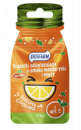 Dosfarm, drażetki odświeżające o smaku mandarynki i mięty z witaminą C, bez cukru, 16 g