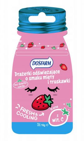 Dosfarm, drażetki odświeżające o smaku mięty i truskawki, bez dodatku cukru, 16 g