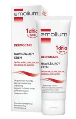 Emolium Dermocare, Nawilżający Krem, Skóra wrażliwa, sucha, skłonna do alergii, 75 ml