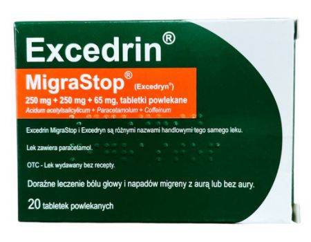 Excedrin MigraStop 250 mg + 250 mg + 65 mg, 20 tabletek powlekanych (Import-Delfarma)