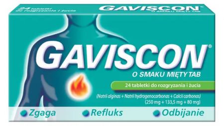 Gaviscon o smaku mięty 24 tabletki do rozgryzania i żucia