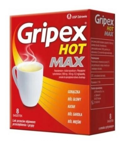 Gripex Hot Max (1000 mg + 100 mg + 12,2 mg)/saszetkę, proszek , 8 saszetek