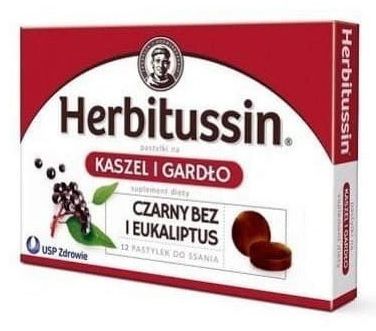 Herbitussin, czarny bez i eukaliptus,12 pastylek do ssania