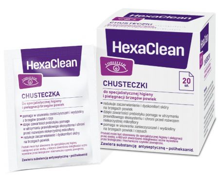 HexaClean chusteczki do pielęgnacji brzegów powiek x 20 sztuk