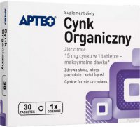 Apteo Cynk organiczny 15 mg, 30 tabletek