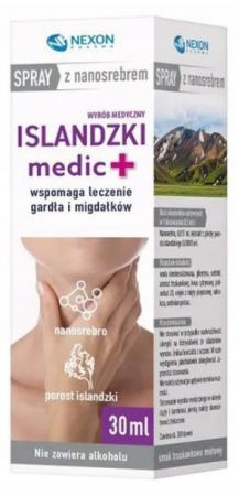 Islandzki Medic+, Spray do gardła z nanosrebrem, 30 ml