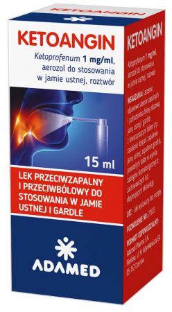 Ketoangin 1 mg/ml, aerozol do stosowania w jamie ustnej, roztwór, 15 ml