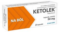 Ketolek, 50 mg ketoprofenum, na ból gorączka zapalanie, 20 kapsułek