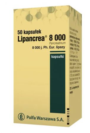 Lipancrea,  8000j.Ph.Eur. lipazy, enzymy trzustkowe,  50kapsułek