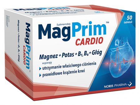MAGPRIM Cardio, Magnez, Potas, Witaminy B1, B6, Głóg, 50 tabletek powlekanych