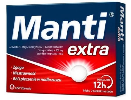 Manti Extra 10 mg + 165 mg + 800 mg,12 tabletek do rozgryzania i żucia