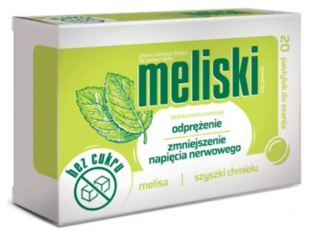 Meliski, bez cukru, 20 pastylek do ssania