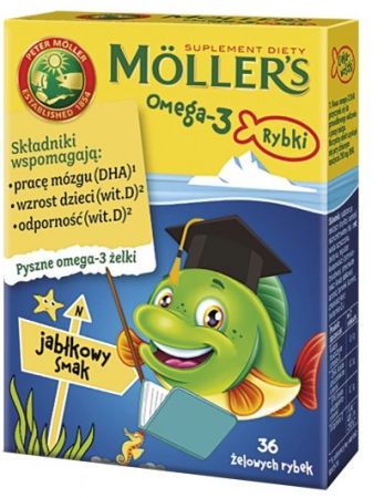 Mollers Omega-3, rybki o smaku jabłkowym, 36 żelowych rybek