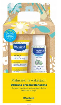 Mustela Maluszek Na Wakacjach Zestaw Mleczko Przeciwsłoneczne SPF50+, 40ml+Delikatny Żel 100ml