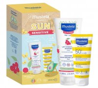 Mustela Sun Sensitive, Zestaw, (Mleczko Przeciwsłoneczne SPF 50+-100ml+Łagodzące Mleczko Nawilżające