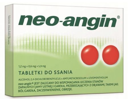 Neo Angin z cukrem, tabletki na ból gardła,  24 tabletki do ssania