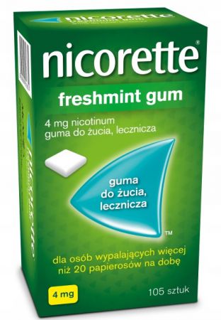 Nicorette, Classic Gum,  4mg, gumy do żucia, rzucanie paleni, 105szt