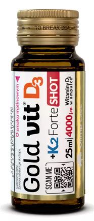 Olimp Gold-Vit D3+K2 Forte Shot 4000j.m, smak malinowy, 25 ml, Ampułka Szklana