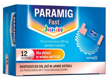 Paramig Fast Junior, paracetamol 250 mg granulat, 12 saszetek