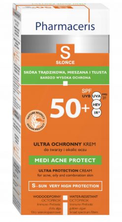 Pharmaceris S Medi Acne Protect Krem Ultra Ochronny SPF50+ Twarz Oczy, 50ml