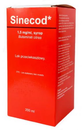 Sinecod, syrop przeciwkaszlowy 1,5 mg/ml 200 ml, Delfarma