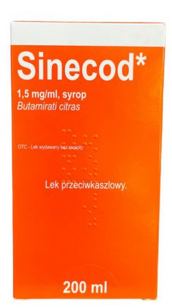 Sinecod, syrop przeciwkaszlowy 1,5 mg/ml, 200 ml Medezin