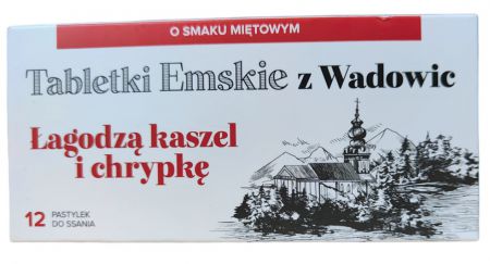 Tabletki Emskie z Wadowic, smak miętowy, 12 pastylek do ssania