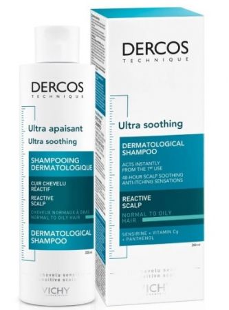 Vichy Dercos Ultra Soothing, Szampon Ultrakojący, Włosy Normalne, Tłuste, 200ml