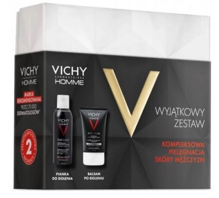 Vichy Homme Zestaw (Seni Shave, Łagodna pianka do golenia-200ml + Seni Baume Mineral Ca balsam-75ml)