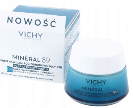 Vichy Mineral 89, Krem Nawilżająco - Odbudowujący 72 h, Bogata Konsystencja, 50ml