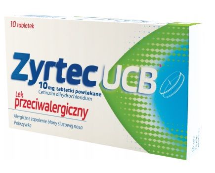 Zyrtec UCB, 10 mg, lek przeciwalergiczny, katar, pokrzywka, 10 tabletek